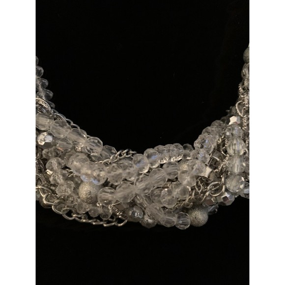 Thalia Sodi Necklace Twisted Silvertone Chain & Clear Bead Choker - Picture 3 of 13